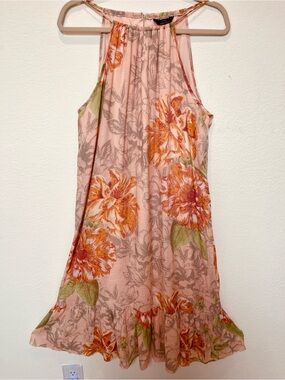Mlle Gabrielle Pink & Orange Floral Halter Style Midi Dress